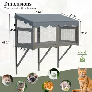 Cat Catio, Window Box Enclosure For Indoor Cats, Wooden Window Perch House, Expandable For Multi Kittens, Secure Comfortable Outdoor Haven For Pets
