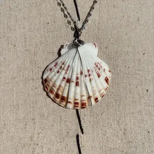 Handmade Shell Necklace Ocean Jewelry - Natural Shell Pendant with Chain - Unique Shell Ring Included