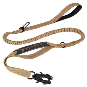 【Furlyn】Tactical Dog Leash Heavy Duty, 4-6FT Shock Absorbing Bungee Lead with 2 Padded Handle, Metal Carabiner Clip, Car Seatbelt, Strong No Pull Leash for Medium Large X-Large Dogs, Coyote Brown tangle leash Colorful Slip doggear maker bungeeleash auto