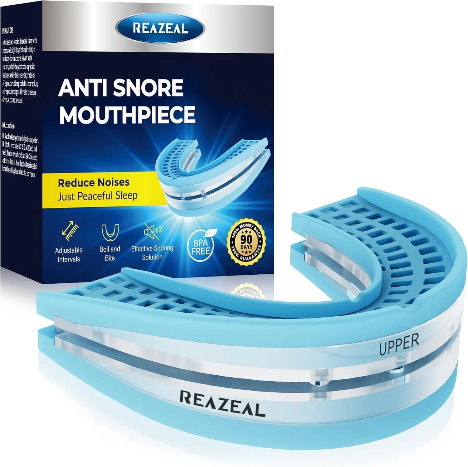 Reazeal FDA-Cleared Anti Snoring Device with 3 Adjustable Positions, Anti Snore Mouthpiece Mouth Guard