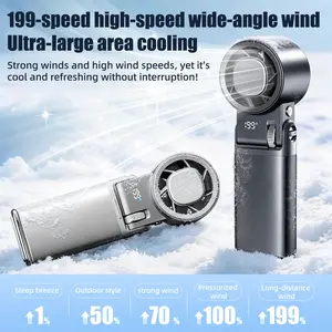 Portable Ice Compress Handheld Fan, 10m/s High‑Speed Wind with LED Flashlight, Digital Display Rechargeable Mini Fan for Outdoor Daily Use