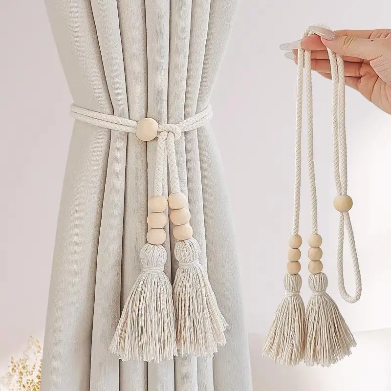 Tassel Curtain Tieback, Wooden Bead Decor Curtain Holdback, Window Curtain Tieback, Home Decor for Living Room Bedroom