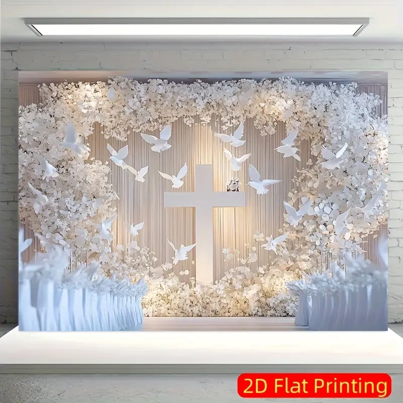 Baptism First Communion Backdrop Religious Ceremony Backdrop Faith Theme Background Cloth Spiritual Tapestry Wall Hanging Photography Background Polyester Fiber Church Wedding Party Event Studio Decor Studio Prop Wall