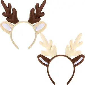 2 Pieces Christmas Reindeer Antlers Headband Deer Antlers Headband for Women Halloween Cosplay Party