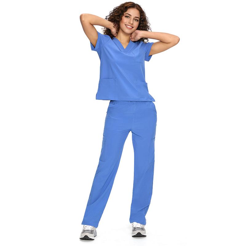 COZYFIT Scrubs for Women DawnDusk Set Medical Uniform - V-Neck Top & Straight Leg Pants with 9 Pockets,Easy Care