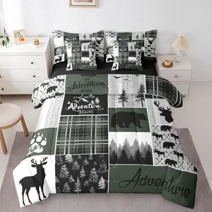 Feelyou Complete 7-Pieces Bedroom Bedding Set - Breathable Duvet, Decorative Bedsheet, Rustic Deer Comforter, Lotus Flower Fitted Sheet, Farmhouse Cabin Flat Sheet, Woodland Animal Pillow Cases, Bedsheet Sets, Breathable Duvet Set