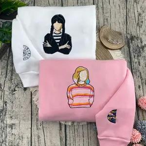 Wednesday and Enid Embroidered Sweatshirt, Horror Halloween Friend Couple Sweatshirt, Wednesday Embroidered Sweatshirt, Halloween Embroidered Sweatshirt, Halloween Gifts