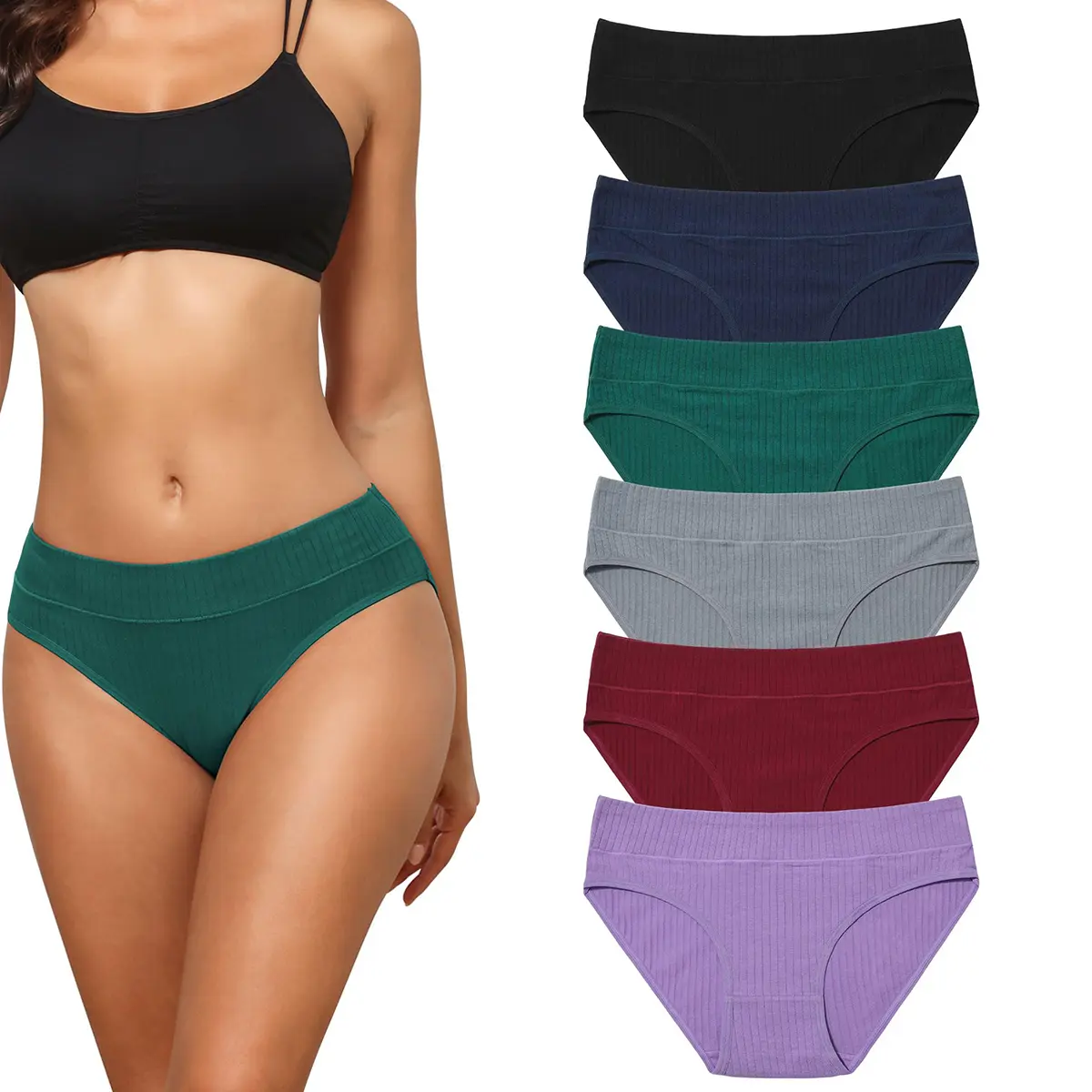 LEVAO Women's Mid-Rise Cotton-Spandex Plus-Size Cheeky Panties, Breathable Soft Elastane Underwear, 6-Pack Panties for Women, Lady