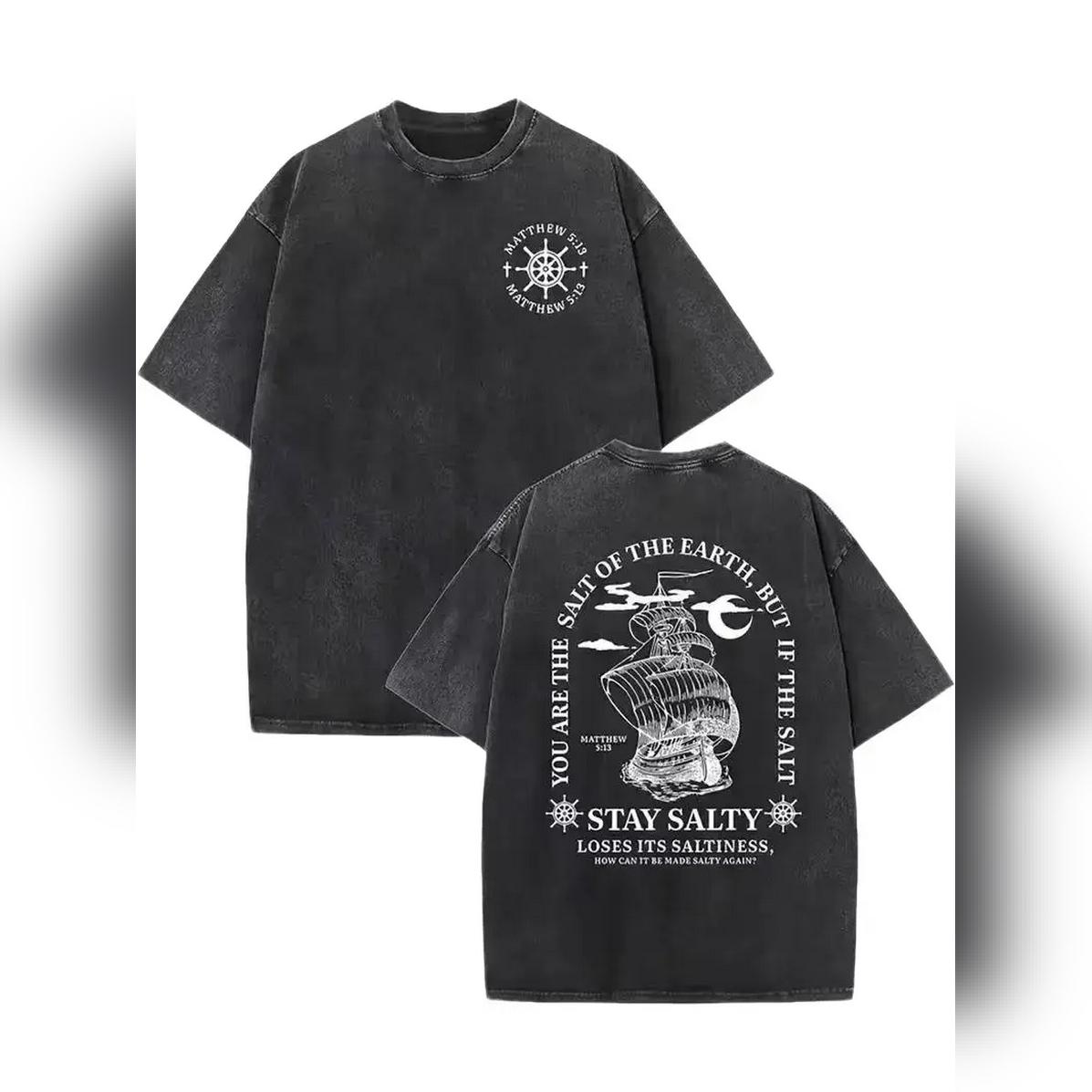 Men's Vintage Nautical Sailboat & Knot ed T-Shirt - Stay Salty Slogan Maritime Design Breathable ed Tee With Oc Ultra Comfy Tee