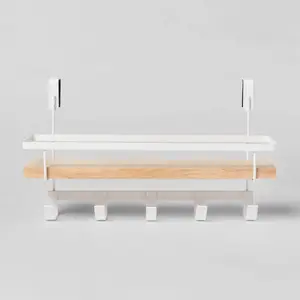 Brightroom Over-the-Door Bathroom Shelf Rack Wood Hooks Matte White White