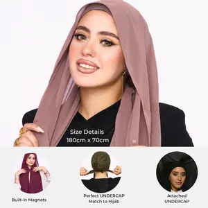 Instant Chiffon Hijab 3-in-1 with Built-in Magnets and Attached Match Undercap, Women Hijabs set.