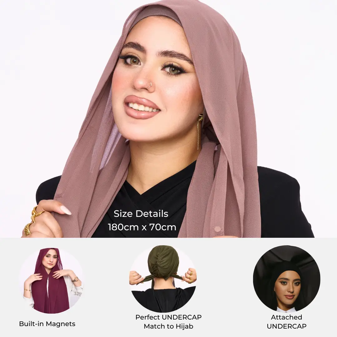 Instant Chiffon Hijab 3-in-1 with Built-in Magnets and Attached Match Undercap, Women Hijabs set.