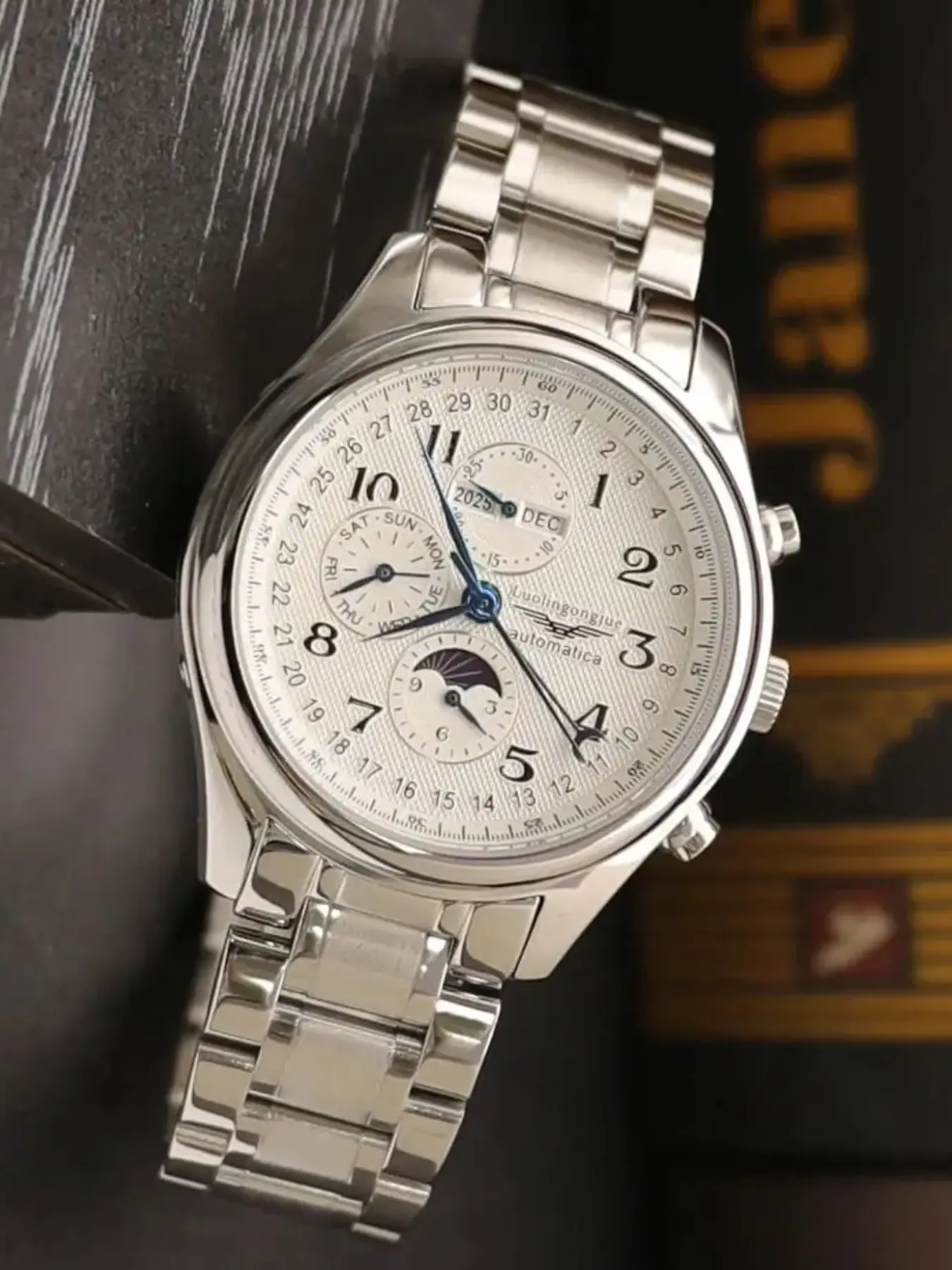 Men's Mechanical Watch, Round Dial, Stainless Steel Strap, Automatic Winding, Multifunctional Display, Business & Leisure Wear
