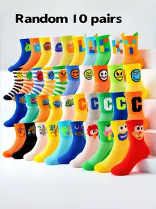 Random 10/15 Pairs Boys' Sports Socks, Elastic Socks, Spring & Fall Breathable Thin Socks, Casual Stylish Socks, Cute Cartoon Kids Socks, Comfortable Soft, Holiday Gift