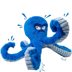 Tough Dog Toys, Stuffed Chew Large Dog Toys to Keep Them Busy, Interactive Squeaky Tug of War Doggie Toy, Crinkle Blue Octopus
