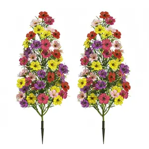 2 Pack Artificial Topiary Trees with Ground Spike for Outdoor, Faux UV Resistant Shrubs with Flowers, Realistic Artificial Fake Bushes Plants for Home Garden Yard Porch Patio Decor