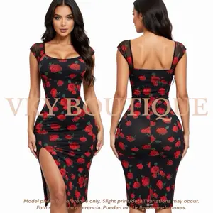 Ruched Floral Slit Midi Dress for Women with Spaghetti Strap and Backless Design HH