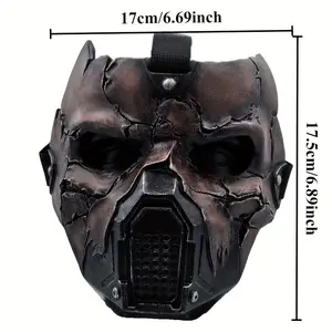 Men's Costume Mask - Halloween Resin Skull Mask, Gothic Steampunk Style, Full Face Coverage, Adjustable Strap, Dark Metallic Finish, Suitable for Masquerade Parties and Themed Events