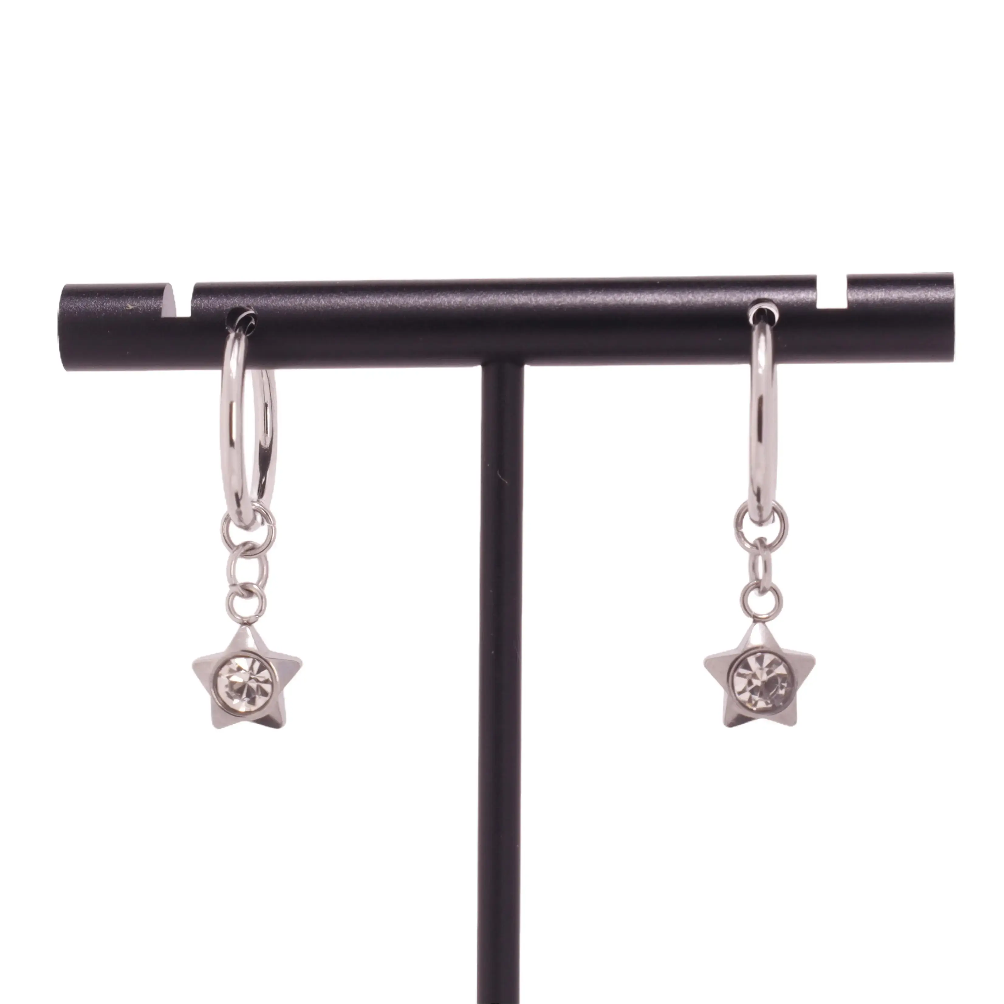 Stainless Steel Star Charm Hoop Earrings