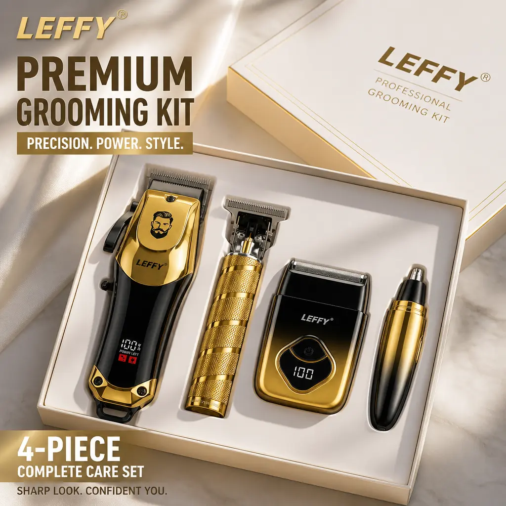LEFFY 4-in-1 Cordless Type-C USB Rechargeable Hair Clipper Kit - Salon Titanium Adjustable Blade Dry Clipper, High-Speed Quiet Cut, Full Accessories, Professional Mini Home/Grooming Barber Supply, Ideal Spouse Gift, Dry Hair