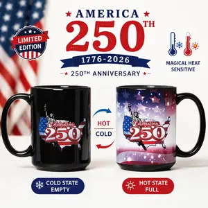 15oz Ceramic America 250th Anniversary Color Changing Magic Mug, Heat Sensitive Patriotic 1776-2026 Gift, Kitchenware Drinkware