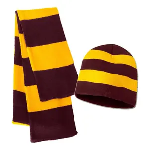 COUVER Unisex Scarf & Beanie Hat Set - Collegiate Rugby Stripe Winter Cap