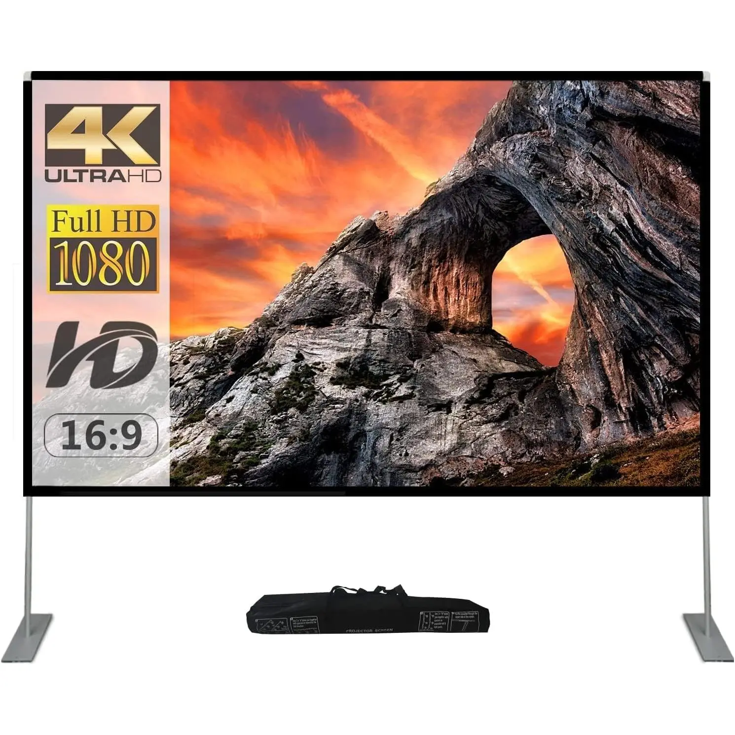 100-Inch Foldable Outdoor Projector Screen with Stand, Portable Projection Screen for Backyard Home Theater, Outdoor Movie, Public Display