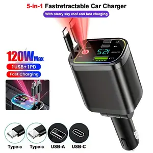 Four-In-One Starry Sky Projector Roof Light, Quick Extend Charging Cable, 80cm Extension, USB-C/USB-A Fast Charge, 80° Rotating Plug