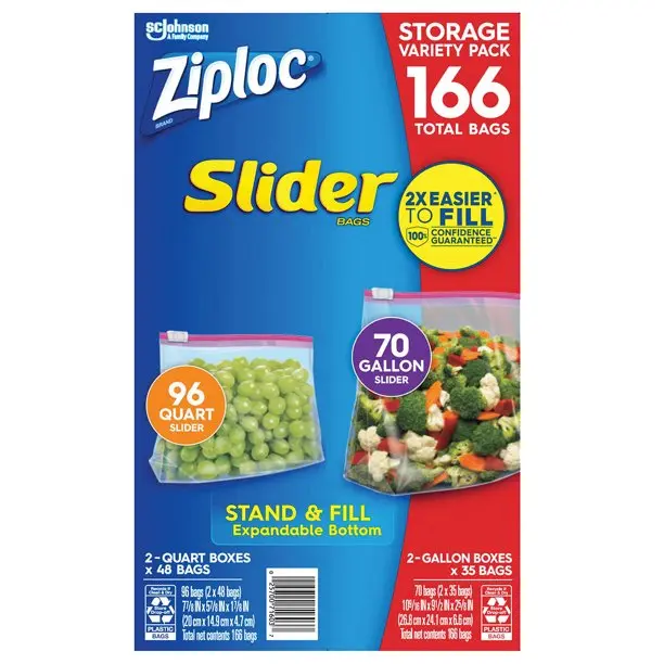 Ziploc Slider Storage Bag, Variety Pack, 166-count