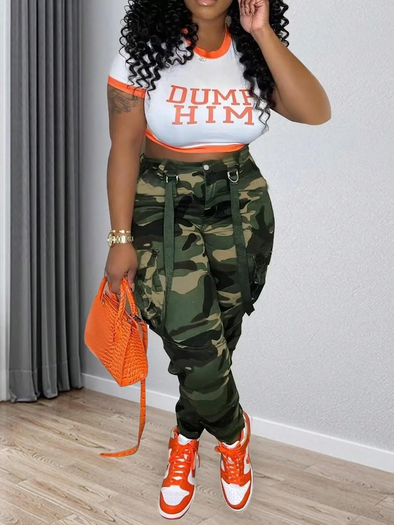 Women's Casual Camouflage Overalls - Wide-Leg Retro Vintage Chic Work Pants, Comfortable Loose-Fit Street Style Everyday Wear Bottoms, Long Pants, Preppy, Baggy, Button, Pants For Women, Harem