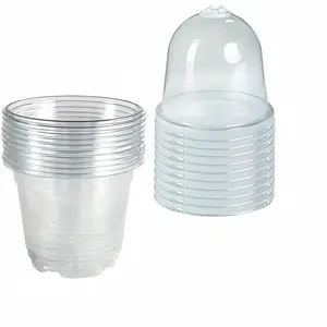 Clear Nursery Pot with Moisture Cover, Durable Transparent Flower Pot Set, Seedling Pots, Suitable for Seedlings, Cuttings, Transplanting and Planting Flower, Fruit, Vegetable and Herb Seedling