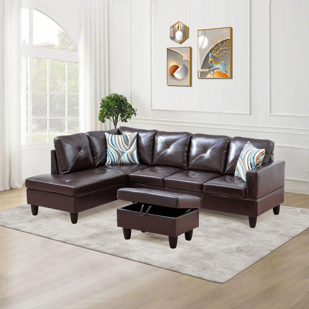 Brown Faux Leather 3-Piece Couch Living Room Sofa Set