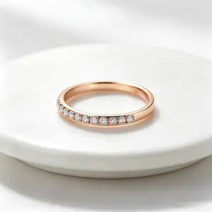 Gold Half Eternity CZ Stackable Ring| Dainty Promise & Wedding Band
