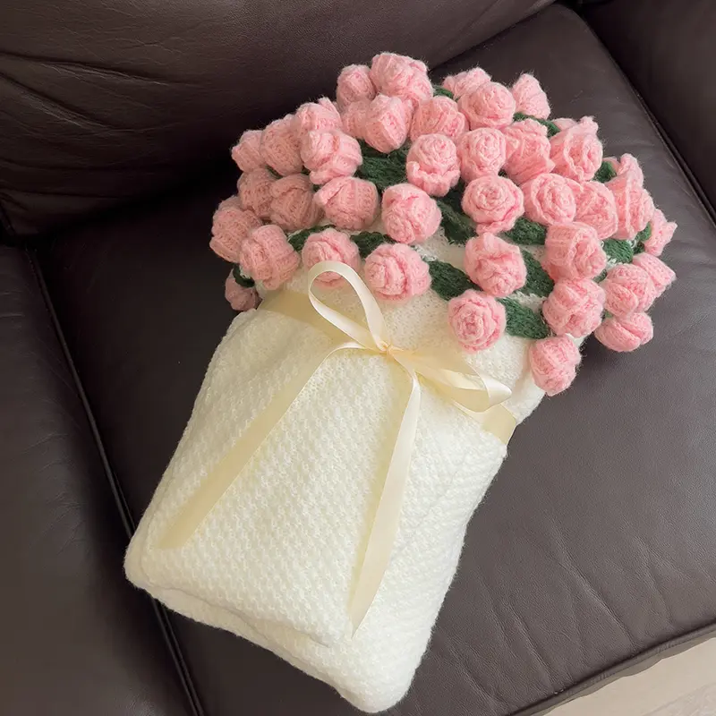 【backtoschool】ROSEKIND Finished Flower Bouquet Blanket,Handmade Crochet Flower Blanket,2-in-1 Soft Knitted Throw Rose Blanket, Romantic Gift for Birthday Wedding Valentine’s Day Mother's Day for Mom Girls and Sisters,Gifts for All Occasions