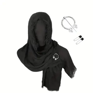 Vintage Viking Pirate Headscarf with Faux Leather Boards - Medieval Knight Costume Accessory for Halloween Cosplay, Non-Woven Fabric, Includes Hanging Rope and Decorative Pins, Costume Accessorie 5SE2