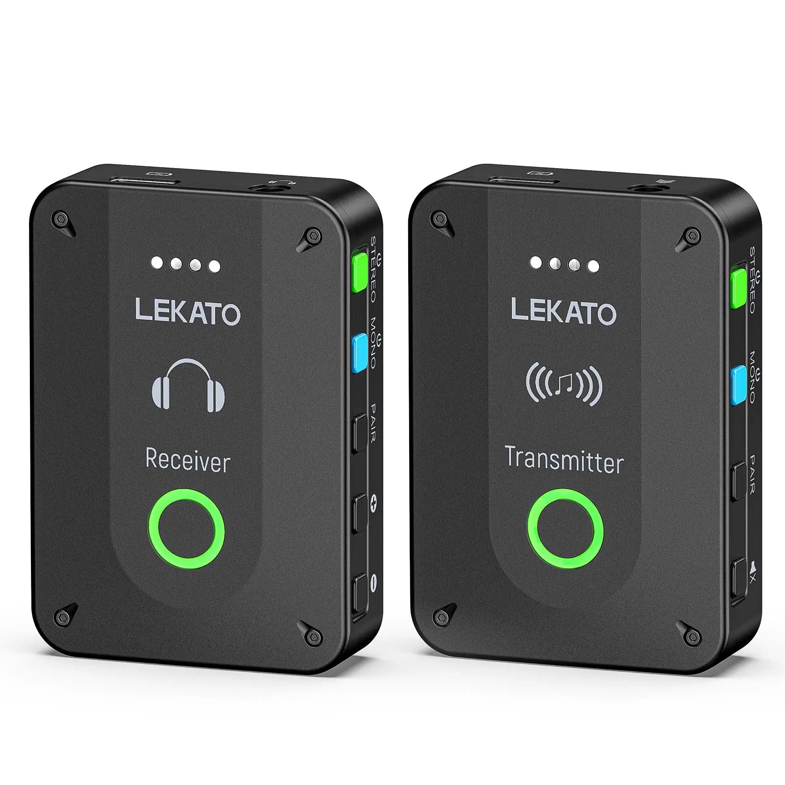 LEKATO MS-2 Wireless in Ear Monitor System Set for Stage, Upgraded 2.4G Stereo IEM System Low Latency with Transmitter Beltpack Receiver Auto-Pairing,One to More, in-Ear Monitoring for Church,Band,Singer