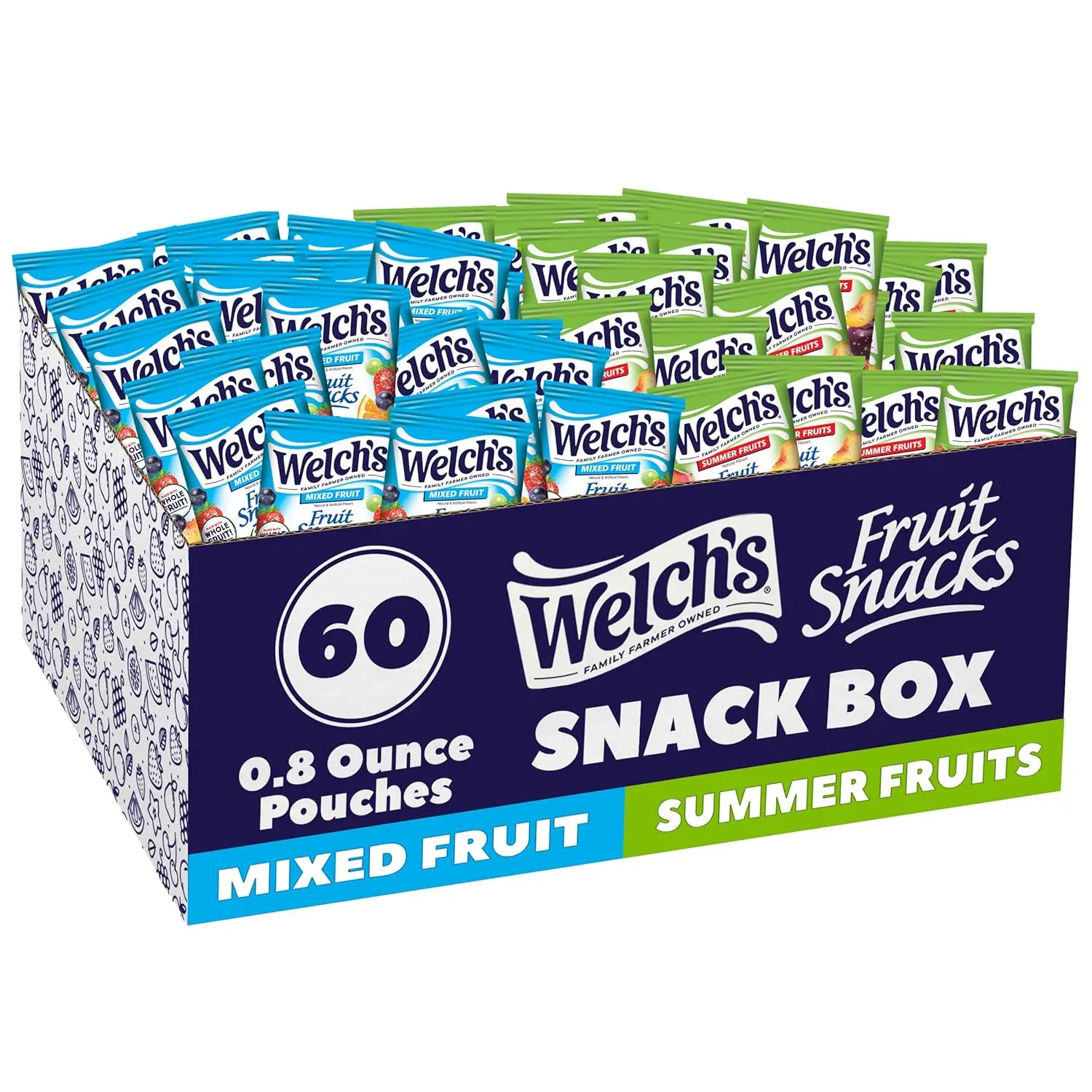 Welch's Fruit Snacks, Mixed Fruit & Summer Fruits Snack Box, Gluten Free, 0.8oz Snack Packs (Pack of 60)