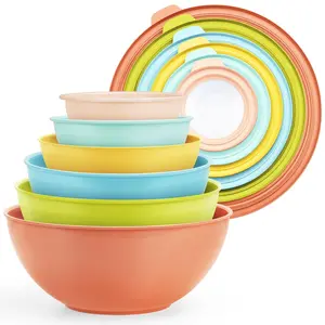 Mixing Bowls with Airtight Lids Set of 6, Plastic Nesting Bowls Prep Bowls for Mixing, Serving, Kitchen Preparing, Storage, Microwave & Freezer Safe, Multi-Color