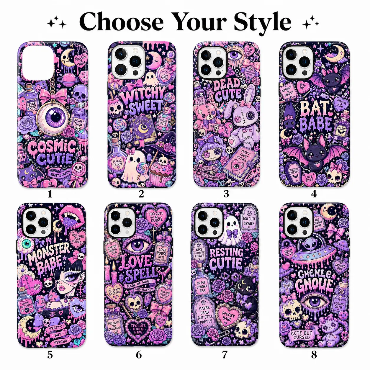 Pastel Halloween Phone Case, Cute Gothic Skull Bat Eyeball Phone Cover for Spooky Season, Trending Phonecases For Moble Phone, Aesthetic Cases