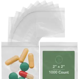 2 x 2 Inch Reable Plastic Bags 1000 Pack -- Clear Reclosable Mini Bags with Zipper  for , Beads, Small Parts, Crafts, Hardware