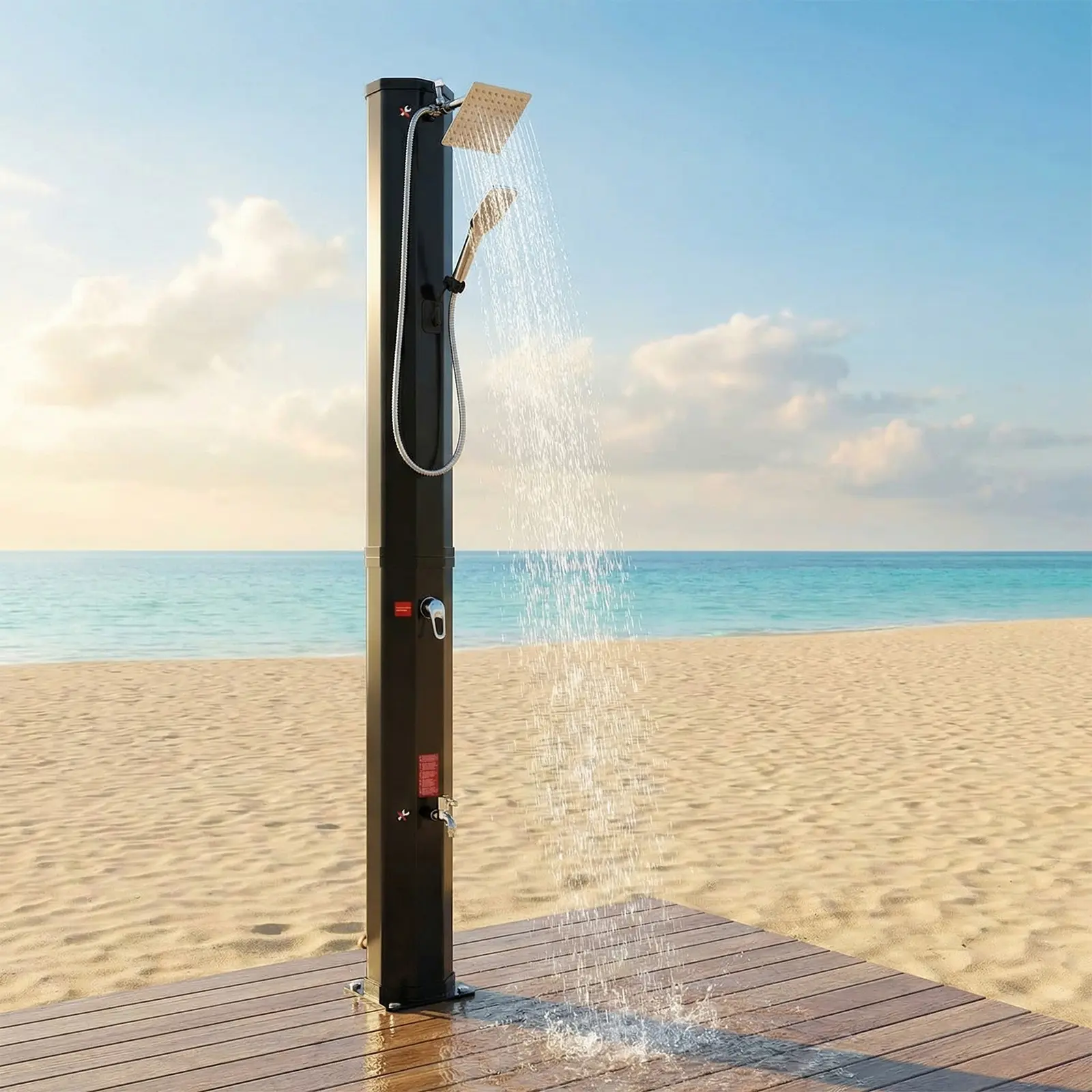 Arlopu 9.3/10.6/16 Gallon Solar Heated Shower, 7.1/7.4/7.5FT Height Outdoor PVC Freestanding Shower W/360 Rotating Rainfall, Handheld Head, Temperature Adjustment & Foot Faucet, for Pool, Backyard, Beach summerwins