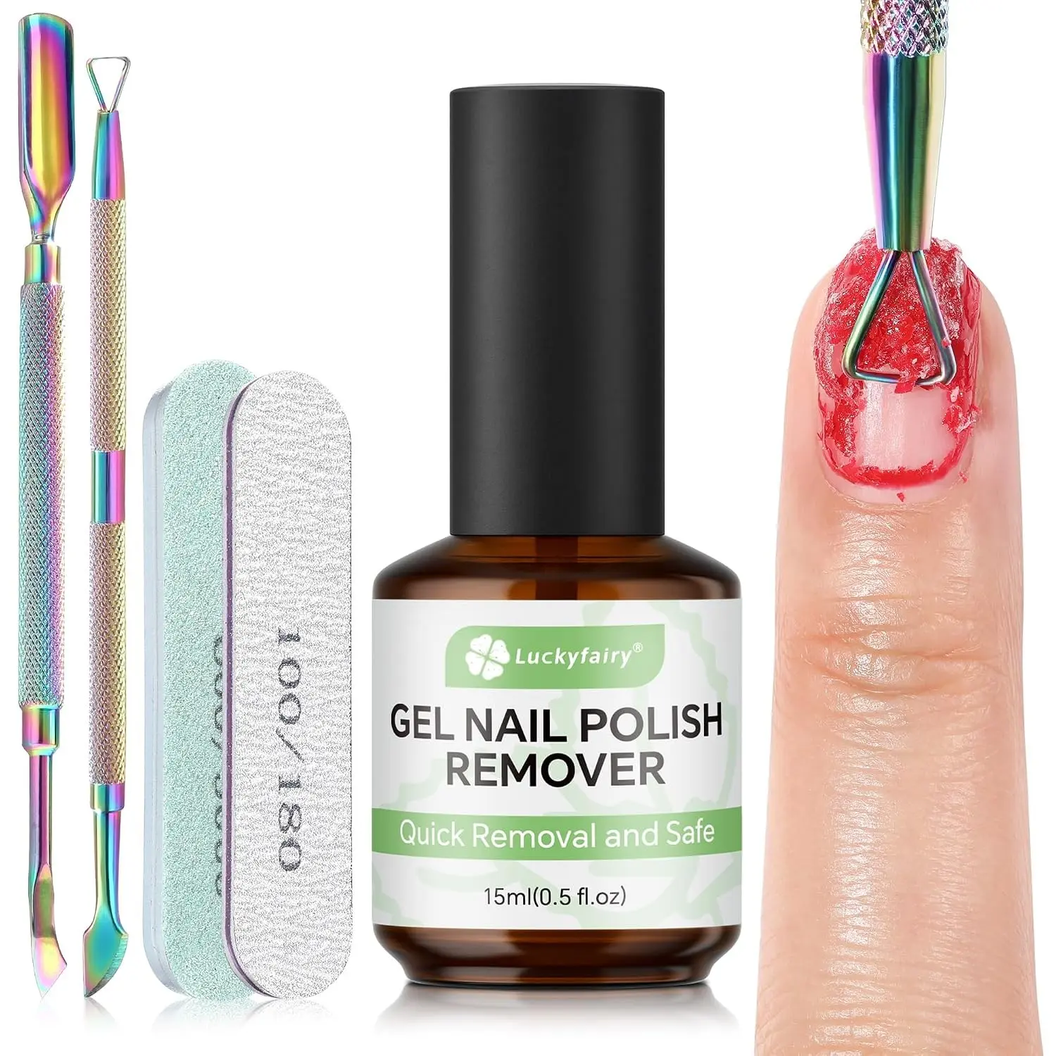 5Pcs Acetone-free Gel Nail Polish Remover Kit, Remove polish in 2-5 Minutes, No Soaking or Wrapping Needed, Professional Nail Polish Remover Tools