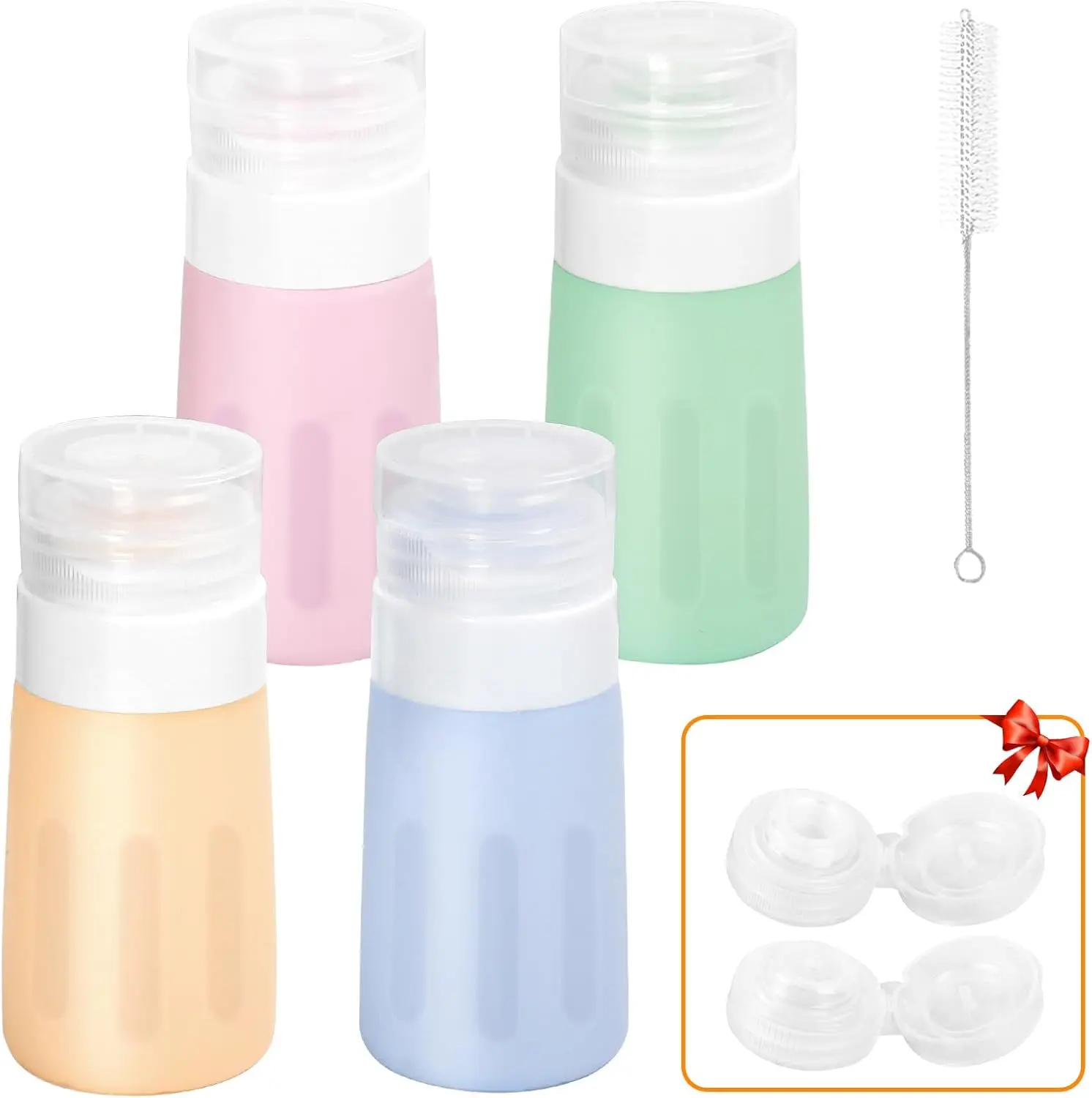 4Pcs Condiment Squeeze Bottles for Sauces, Leakproof Salad Dressing Container to Go, Small Silicone Squeeze Bottles with Brush, Condiment Containers Dispenser for Ketchup Hot Sauce Lunch Travel, 2 Oz Seropy