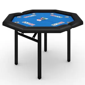 Garvee 48" Foldable Poker Table for 8 Players with Padded Rails, Stainless Steel Cup Holders, Folding Metal Legs, Octagon Design, Blue - Perfect for Family Game Nights and Casino Fun