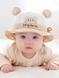 Cartoon Embroidered Fisherman Hat for Babies, Unisex Spring and Autumn Sun Hat, Bonnet with Bunny Ears, Perfect New Year Gift for 8-24 Month Olds