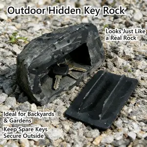 Realistic Stone Key Box Outdoor Garden Hidden Backup Key Storage, Fake Stone Decorative Ornament, Anti-Theft Key Holder at Home Entrance