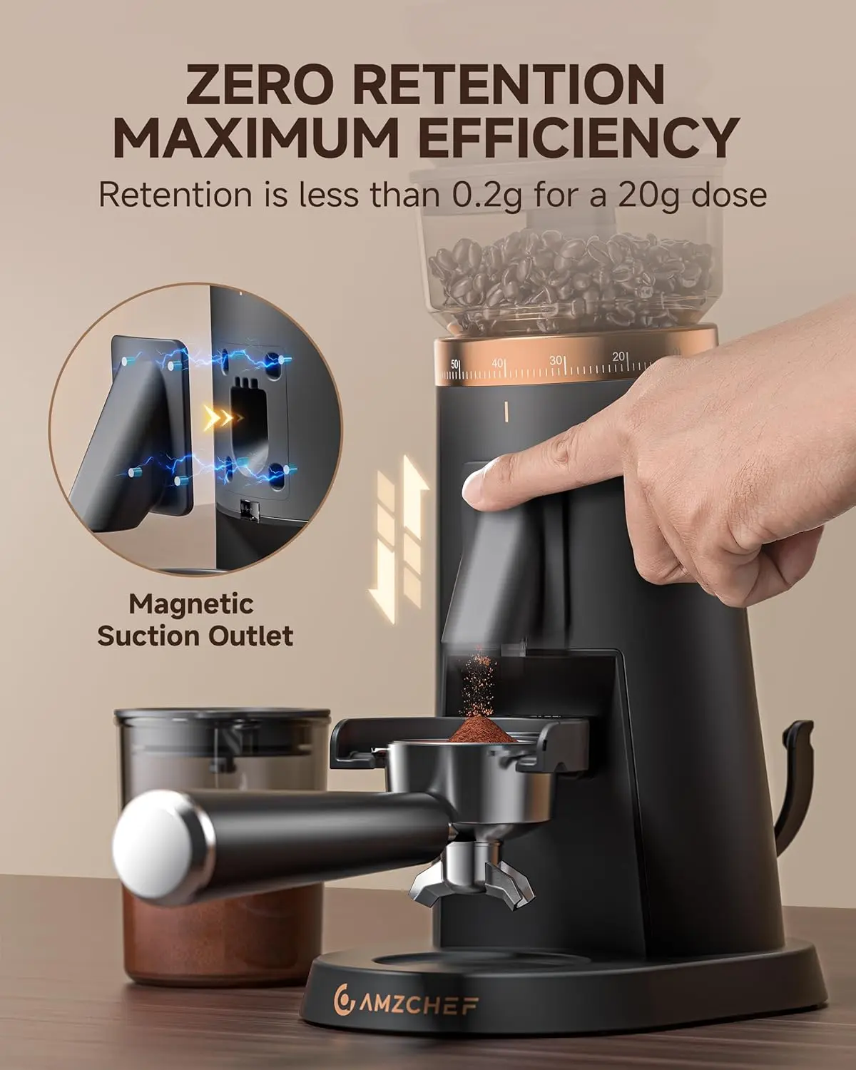 AMZCHEF 8306A Coffee Grinder with 75 Settings & 40mm Burrs | Anti