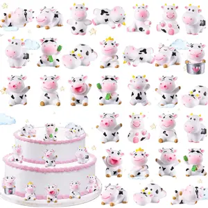 14-Piece Cow Cake Topper Set Animal-Shaped Miniature Sculpture Toys Resin Garden Miniature Moss Landscape DIY Eco-Bottle Craft Kit Perfect for Birthday Parties, Baby Showers, and Garden Home Decor