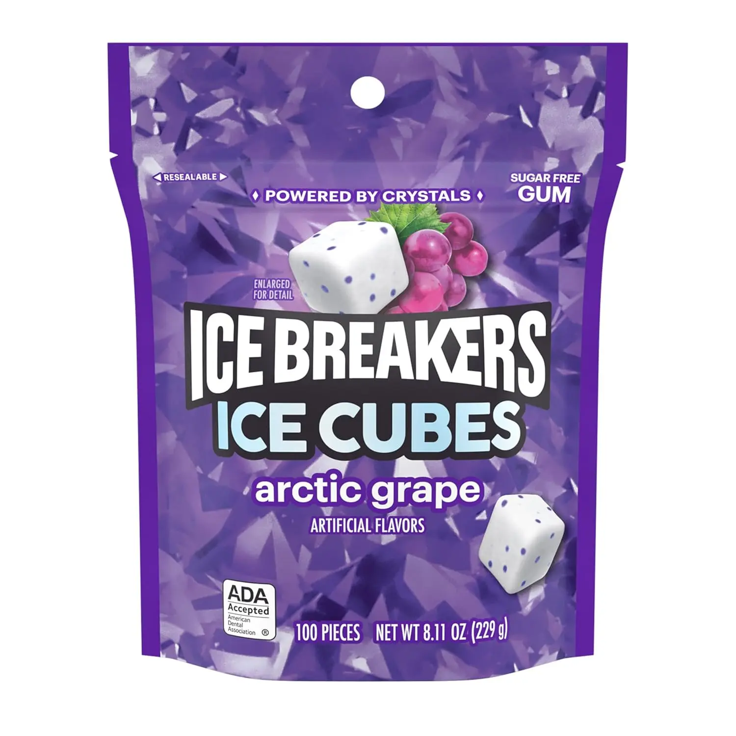 ICE BREAKERS Cubes Arctic Grape Flavored Sugar Free Chewing Gum Pouch, 8.11 oz (100 Pieces)