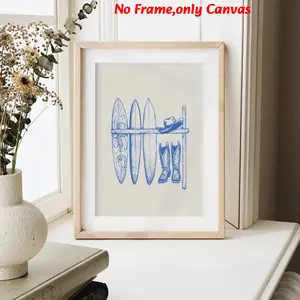 1 pc, wall art, modern poster, coast cowgirl art print, beach room decor, surfboard wall art, Y2K aesthetic, dopamine decor, granddaughter gift decor, living room decor, dining room decor, kitchen decor, frameless, Wall Art Painting
